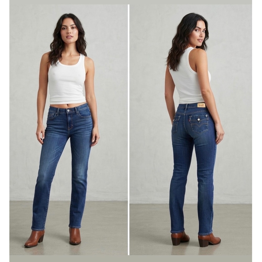 Levis 505 Straight Leg Jeans Womens 29x28 Blue Denim Flap Pocket Studded Stretch